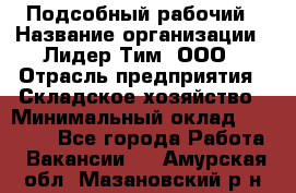 Подсобный рабочий › Название организации ­ Лидер Тим, ООО › Отрасль предприятия ­ Складское хозяйство › Минимальный оклад ­ 15 000 - Все города Работа » Вакансии   . Амурская обл.,Мазановский р-н